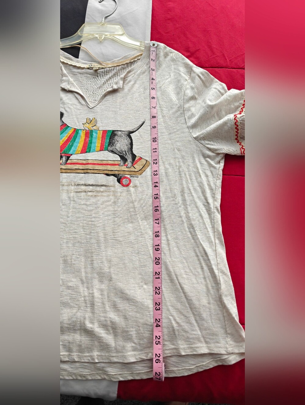 Democracy Beige Tee with Dachshund Skateboard Graphic, Size 1X - Picture 6 of 6
